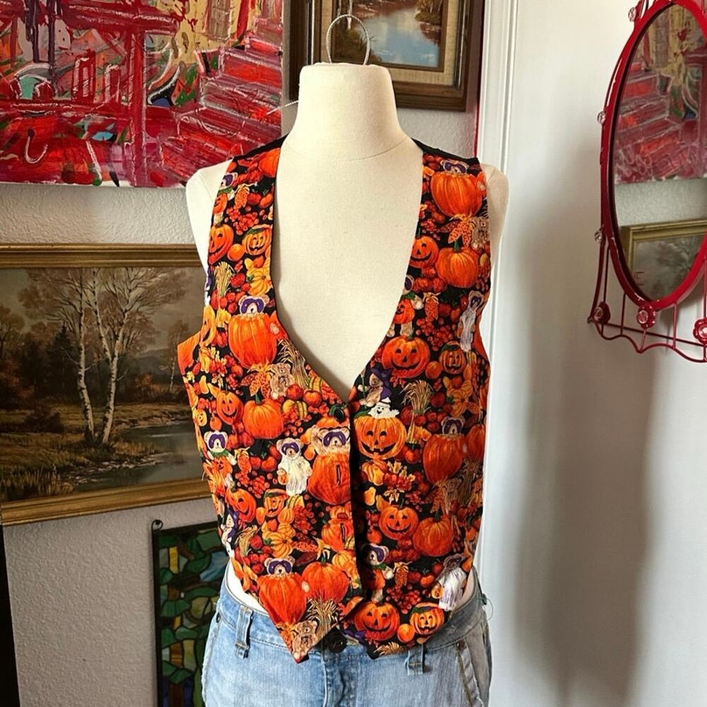 Basic Editions Pumpkin Bear Button Up Vest - image 1